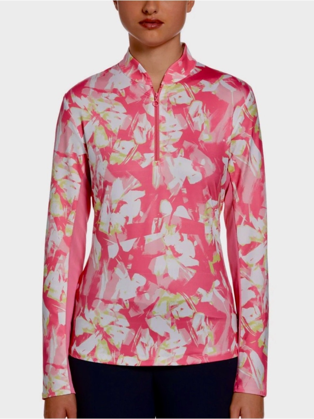 PGA Tour Pink Floral Half-Zip Long Sleeve Top